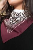 Leopard & Tile Border Triangle Silk Neckerchief Burgundy